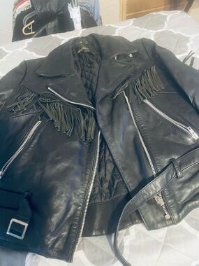 Harley-Davidson Black Leather Fringe Motorcycle Jacket - Women's